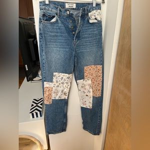 Reformation floral patchwork Cynthia high rise jeans